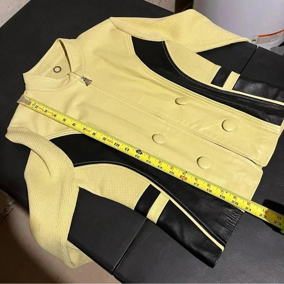 One Girl Who Like Green And Black Leather Ribbed Stretch Jacket Women’s Small S - Picture 9 of 9